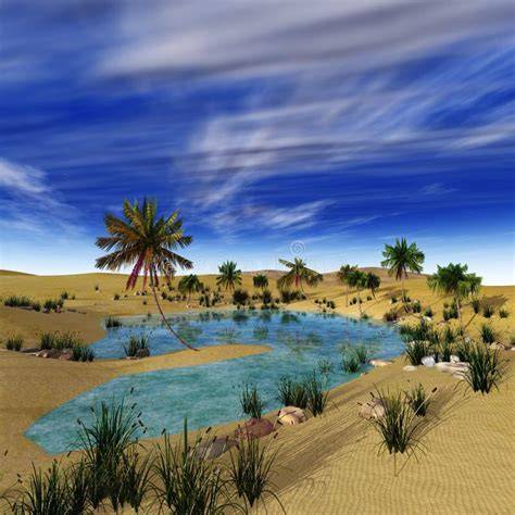 Oasi con sorgenti nel deserto biblico