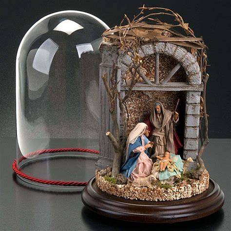 Natività napoletana sotto campana di vetro