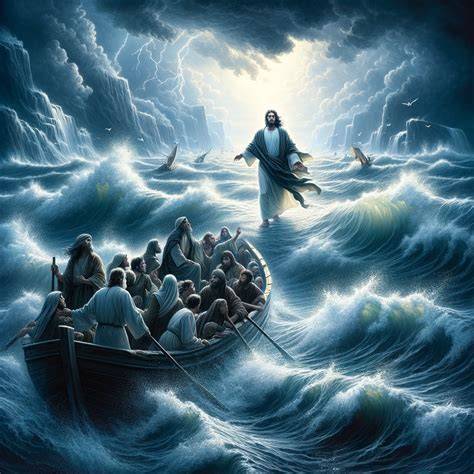 Gesù cammina sulle acque verso la barca