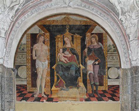 Affresco Madonna in Trono santi Sebastiano Rocco