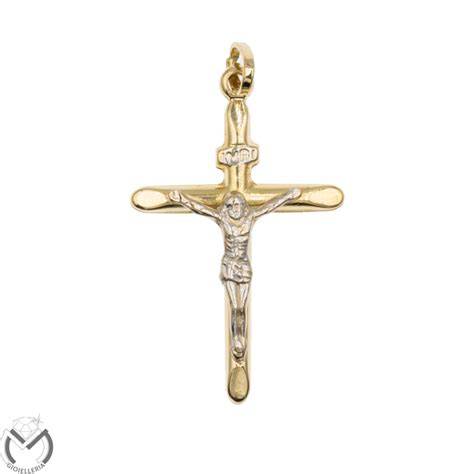 Crocifisso bianco e oro con scritta ebraica