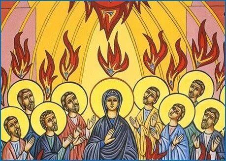 Discepoli nel cenacolo durante Pentecoste