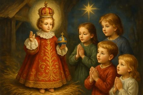 Bambini davanti al presepe di Natale