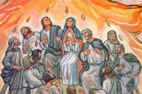 Pentecoste Apostoli nel cenacolo lingue di fuoco