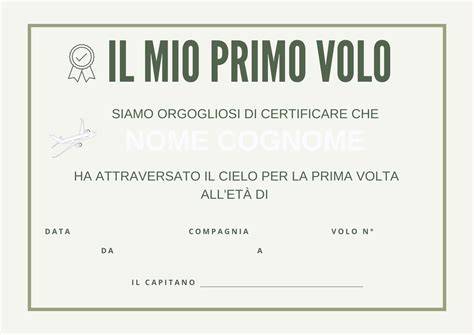 Attestato battesimo del volo bambino