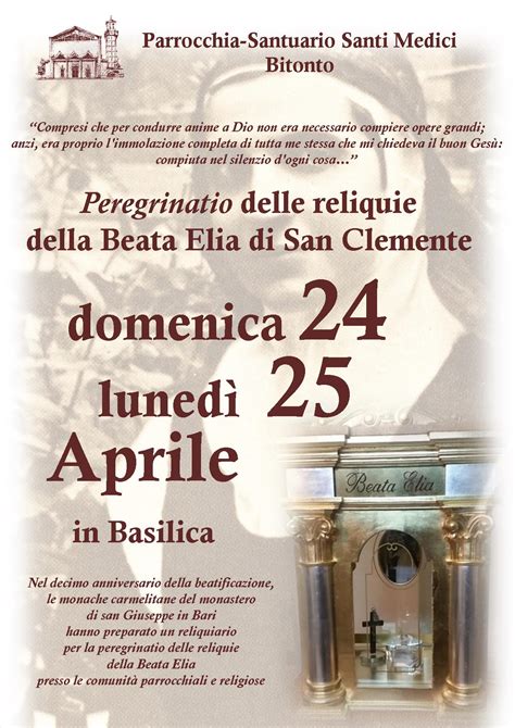 Reliquie della Beata Elia in peregrinatio