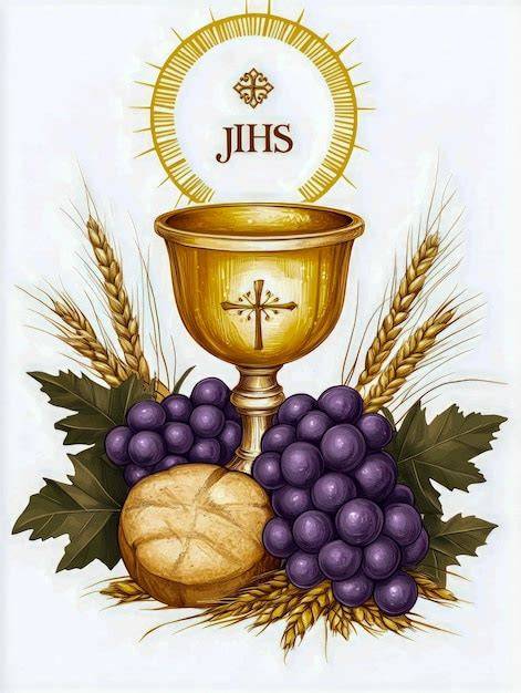 Calice e pane eucaristico sull’altare