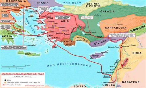 Mappa dei viaggi di Paolo verso Filippi
