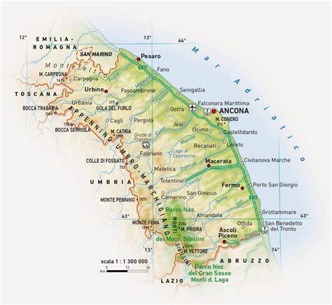 mappa degli eremi rupestri nelle Marche