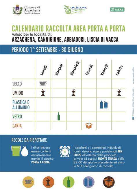 Calendario raccolta rifiuti porta a porta
