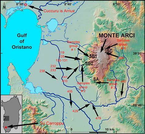 Mappa del Monte Arci e comuni coinvolti