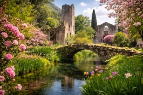 Giardini di Ninfa e rovine medievali