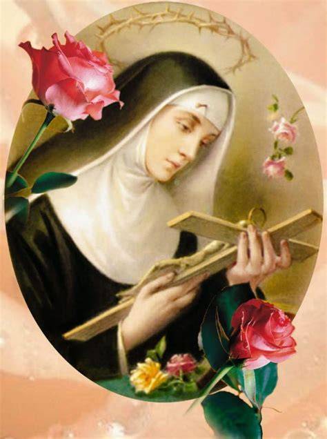 Santa Rita in preghiera con rosa