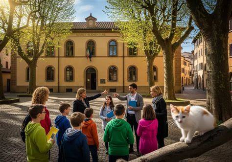 Alunni nel cortile scolastico sotto la luce del mattino