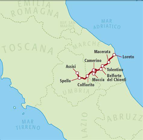 mappa della Via Lauretana Loreto Roma Assisi