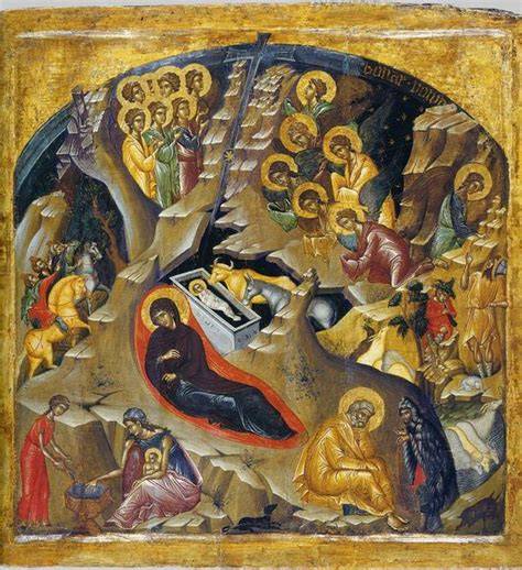 Icona bizantina della Natività e del sudario
