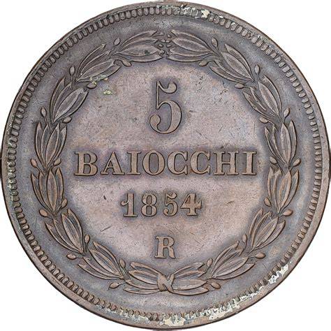 Moneta pontificia 5 baiocchi 1854