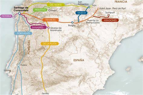 Mappa degli itinerari del Cammino di Santiago