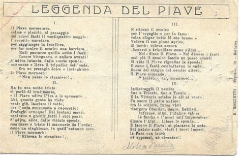 Manoscritto originale della Leggenda del Piave