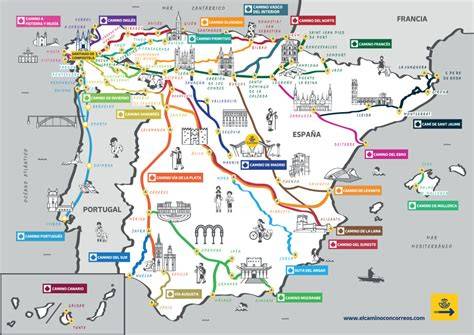 mappa dei principali Cammini di Santiago